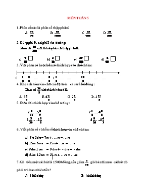 Đề khảo sát môn Toán Lớp 5 - Tuần 3